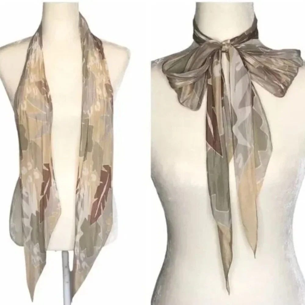 Liz Claiborne Leaf Scarf Long Rectangle Neutral - Picture 6 of 6